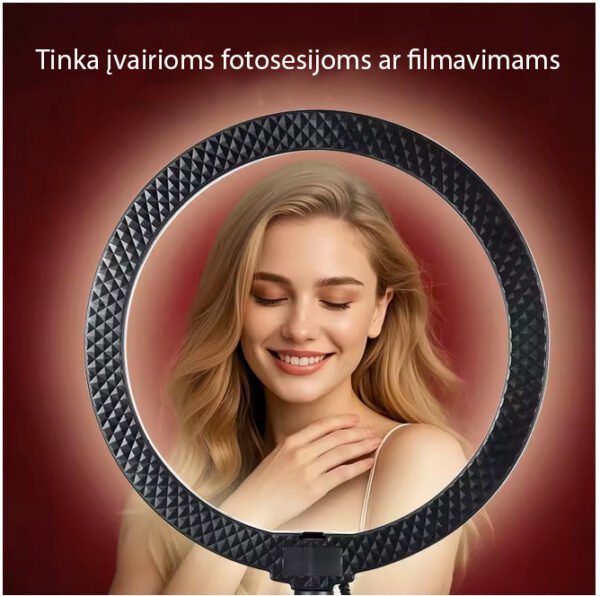 RGB LED žiedinė selfie lempa su stovu ir pulteliu – MAXI RGB - Image 5