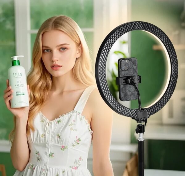 RGB LED žiedinė selfie lempa su stovu ir pulteliu – MAXI RGB - Image 6