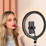 RGB LED žiedinė selfie lempa su stovu ir pulteliu – MAXI RGB - Image 4