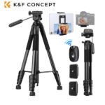 Profesionalus „K&F Concept“ trikojis stovas 190 cm + pultelis + laikiklis telefonui, planšetei