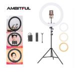 LED žiedinė lempa su telefono laikikliu ir stovu – Ambitful