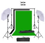 Fotostudijos komplektas su 3 fonais ir 2 skėčiais