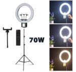 LED žiedinė lempa 70W su 3 telefono laikikliais ir stovu – PRO Max