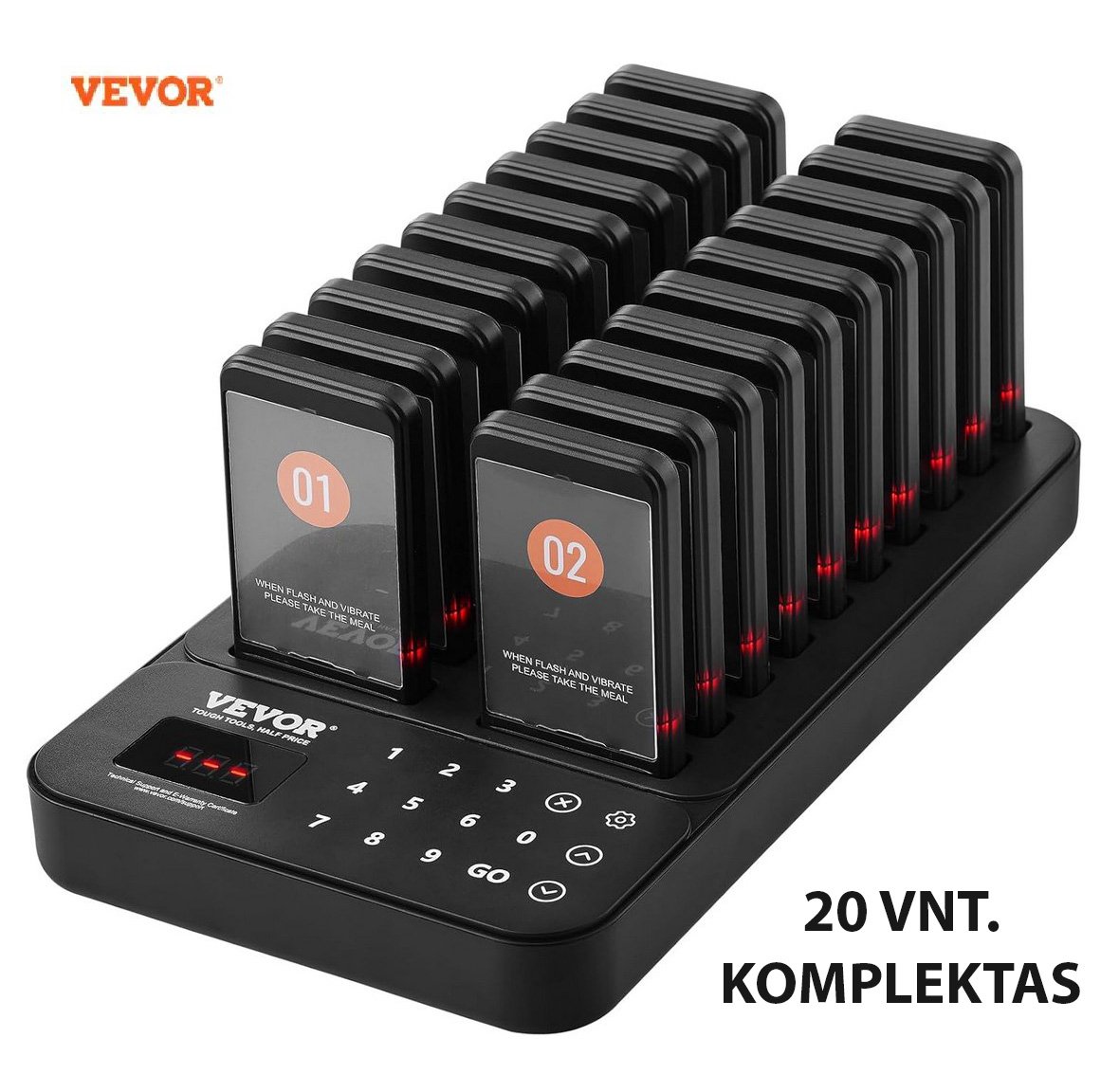20-pageriu-pulteliu VEVOR belaidė restoranų pagerių iškvietimo sistema su 20 pultelių, jutikliniu valdymu - Image 1