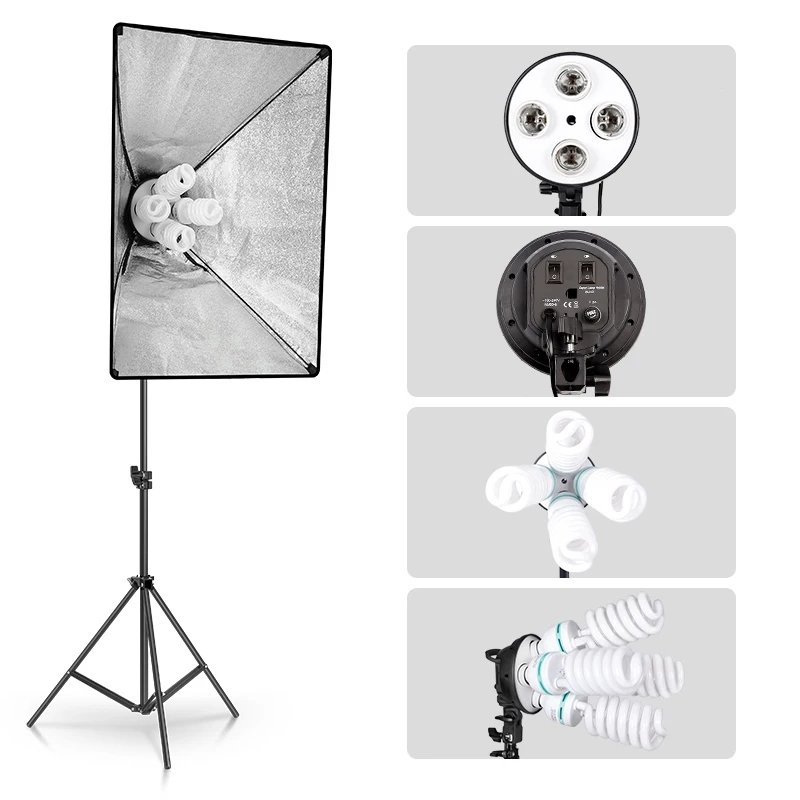 softbox-sviesa Apšvietimo softbox su 4 lemputėmis (softbox, stovas, lemputės) - Image 1