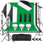 Fotostudijos komplektas su 3 fonais, 3 led šviestuvais, reguliuojamais pulteliu – MAXI LED+