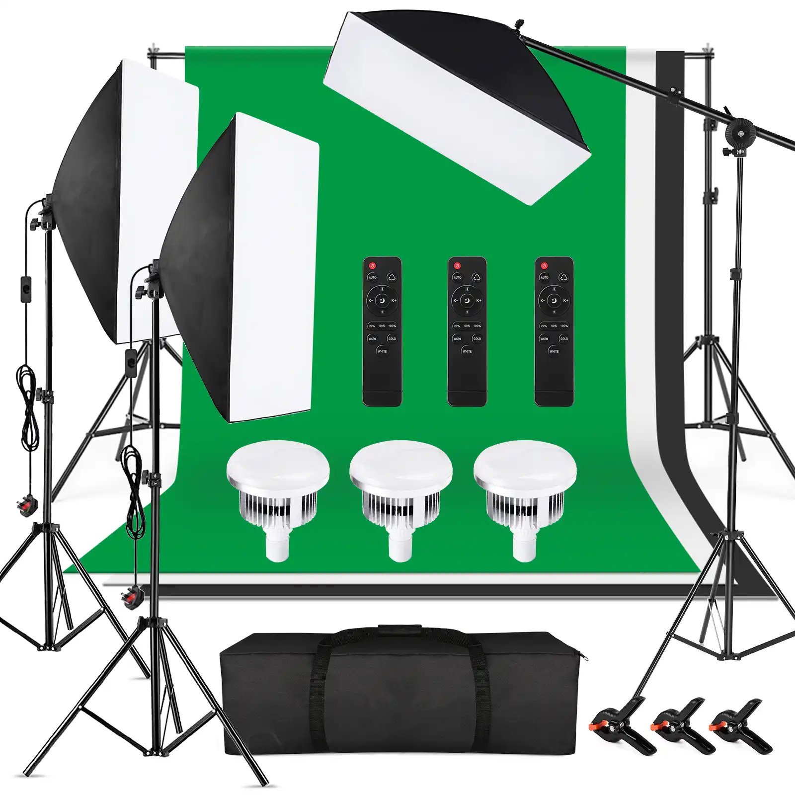 Fotostudijos-rinkinys-sienele-softbox-led-reguliuojama-maxiled (1) Fotostudijos komplektas su 3 fonais, 3 led šviestuvais, reguliuojamais pulteliu – MAXI LED+ - Image 1
