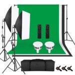 Fotostudijos komplektas su 3 fonais, 2 led šviestuvais, reguliuojamais pulteliu – MIDI LED