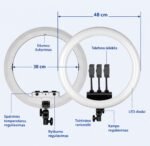 LED žiedinė lempa su 3 telefono laikikliais ir stovu – PRO 2 50W Balta - Image 2