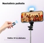 Asmenukių selfie lazda su stovu, LED apšvietimu ir Bluetooth pulteliu Z6 – 170 cm - Image 3