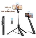 Asmenukių selfie lazda su stovu, LED apšvietimu ir Bluetooth pulteliu Z6 – 170 cm