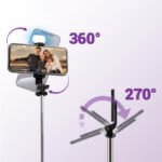 Asmenukių selfie lazda su stovu, LED apšvietimu ir Bluetooth pulteliu Z6 – 170 cm - Image 9